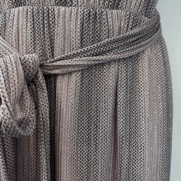 All in Favor Women’s Small Pink Rose Gold Metallic Ribbed Maxi Dress Belted - Picture 5 of 12